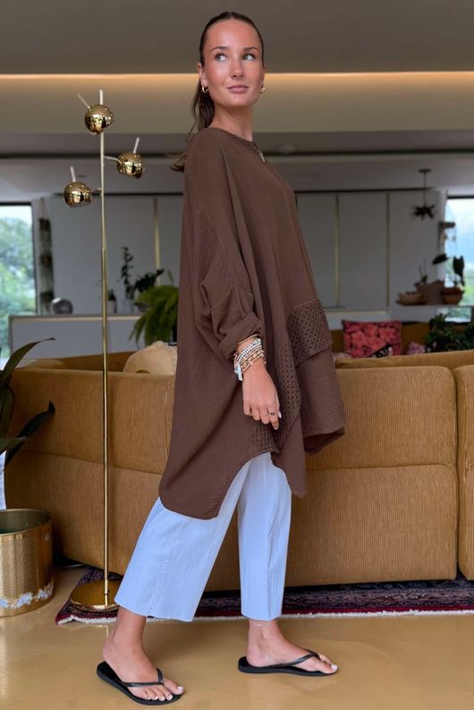 Made in Italy Paulo Pillow Cotton Honeycomb Parachute Tunic Coffee Bean